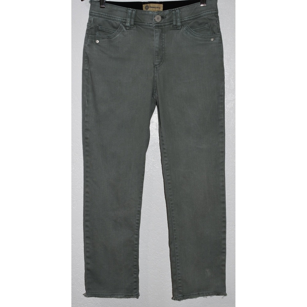 Democracy Ab Solution 6 Straight Leg Pants Jeans Olive/Sage Raw Hem 5-Pkt Ankle
